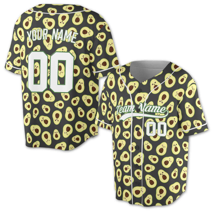 Custom Cute Avocado Pattern Baseball Jersey - Personalized Name & Number - Adult, Youth, Kid