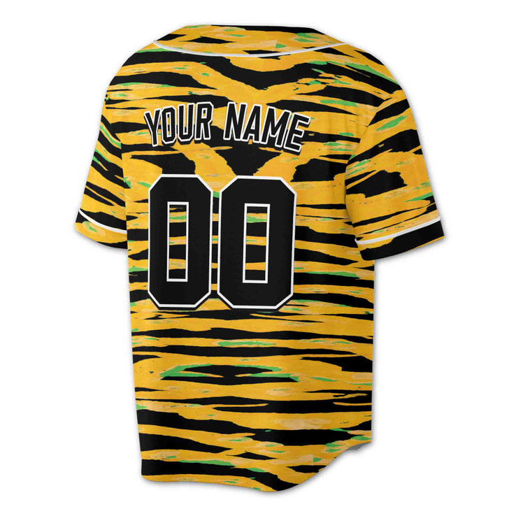 Custom Yellow Black Marble Tiger Baseball Jersey - Personalized Name & Number - Adult, Youth, Kid
