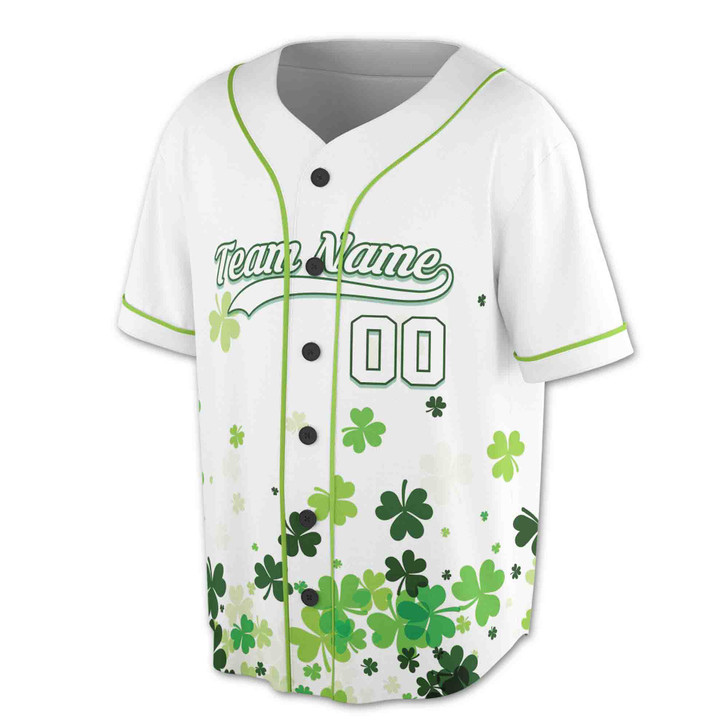Custom Lucky Shamrock Clover Baseball Jersey - Personalized Name & Number - Adult, Youth, Kid