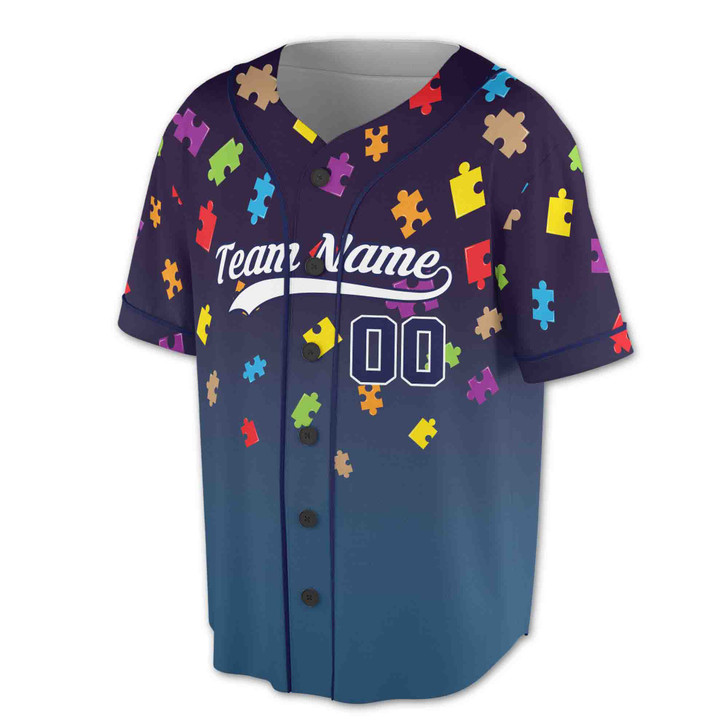 Custom Autism Awareness Puzzle Piece Baseball Jersey - Personalized Name & Number - Adult, Youth, Kid