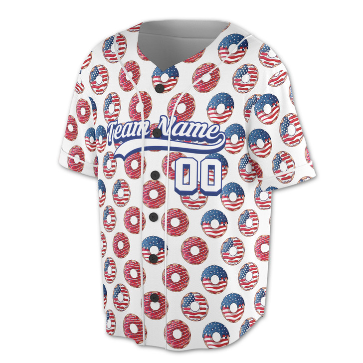 Custom Patriotic USA Flag Donut Baseball Jersey - Personalized Name & Number - Adult, Youth, Kid