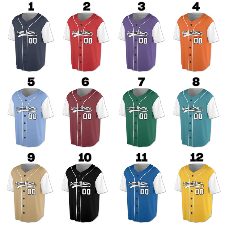 Custom Solid  White Raglan Sleeves and White Piping Baseball Jersey - Personalized Name & Number - Adult, Youth, Kid