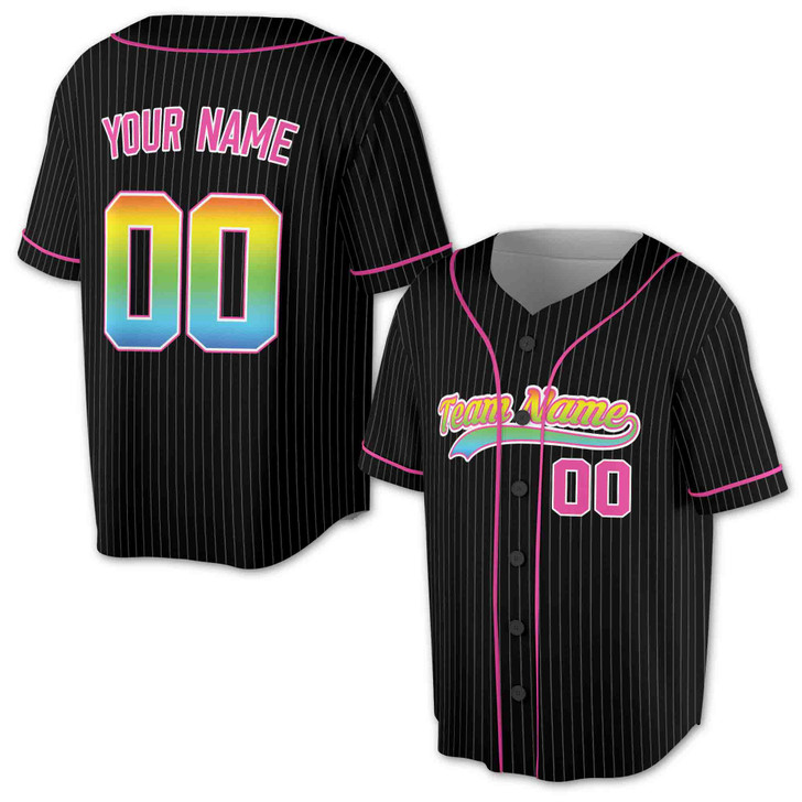 Custom Name, Team & Number Multicolor Pinstriped with Teal Piping Baseball Jersey - Personalized Name & Number - Adult, Youth, Kids