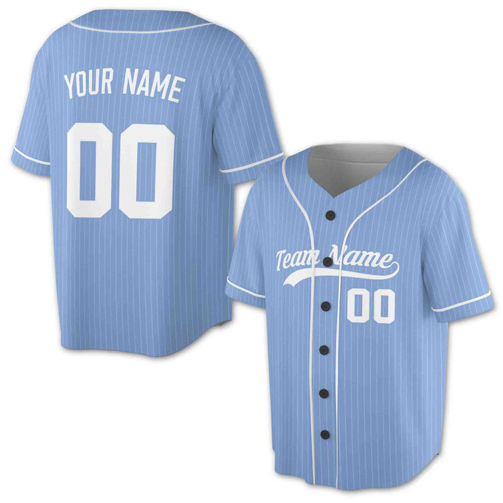 Custom Pinstripe with Teal Piping Baseball Jersey - Personalized Name & Number - Adult, Youth, Kid.