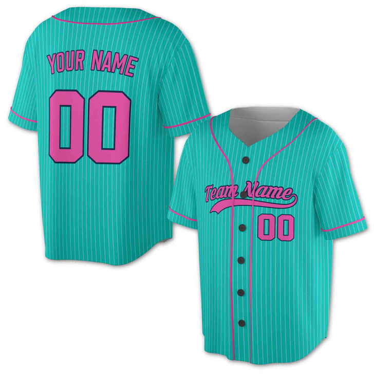 Custom Pinstripe with Teal Piping Baseball Jersey - Personalized Name & Number - Adult, Youth, Kid.