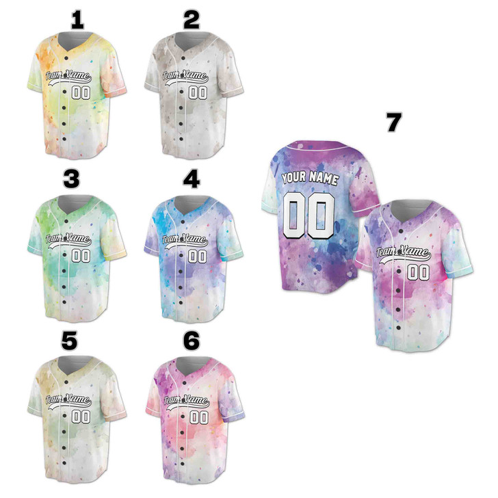 Custom  Watercolor Baseball Jersey - Personalized Name, Team & Number - Adult, Youth, Kid