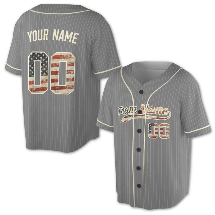 Custom Pinstripe US Flag Baseball Jersey - Personalized Name, Team & Number - Adult, Youth, Kid