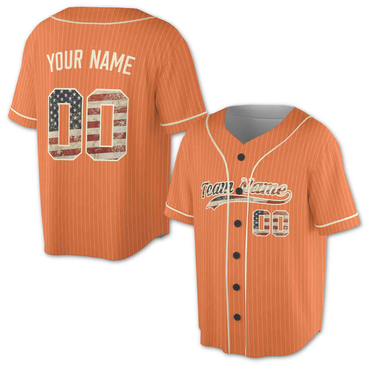 Custom Pinstripe US Flag Baseball Jersey - Personalized Name, Team & Number - Adult, Youth, Kid