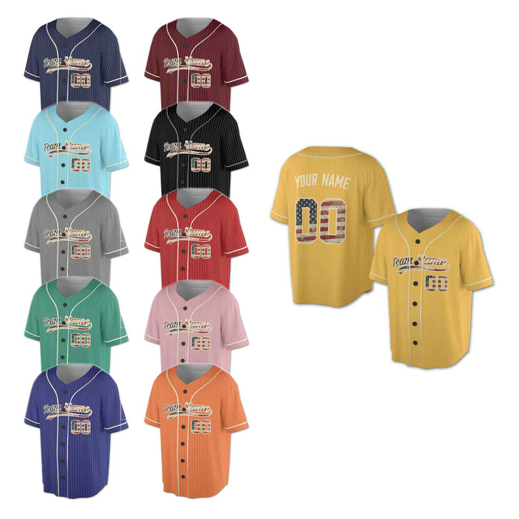 Custom Pinstripe US Flag Baseball Jersey - Personalized Name, Team & Number - Adult, Youth, Kid