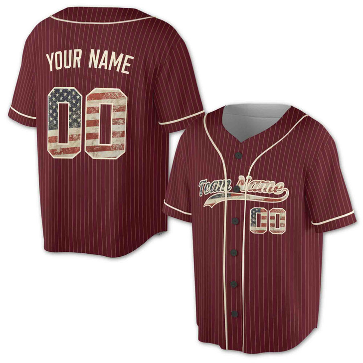 Custom Pinstripe US Flag Baseball Jersey - Personalized Name, Team & Number - Adult, Youth, Kid