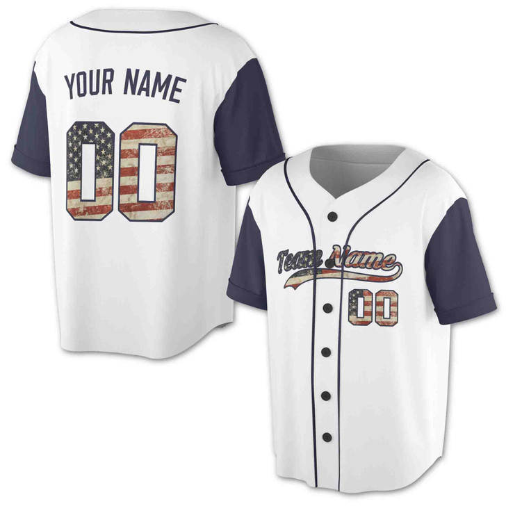 Custom  Black US Flag Baseball Jersey - Personalized Name, Team & Number - Adult, Youth, Kid
