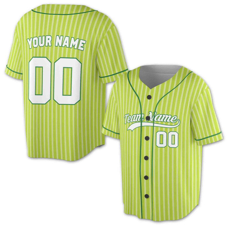 Custom Lime White Pinstripe Baseball Jersey - Personalized Name, Team & Number - Adult, Youth, Kid
