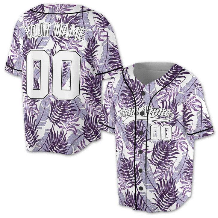 Custom Teal Tropical Leaf Baseball Jersey - Personalized Name, Team & Number - Adult, Youth, Kid