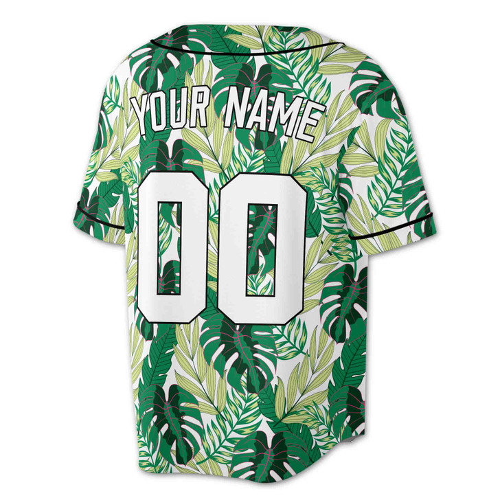 Custom Tropical Teal Leaf Pattern Baseball Jersey – Personalized Name & Number – Adult, Youth, Kid