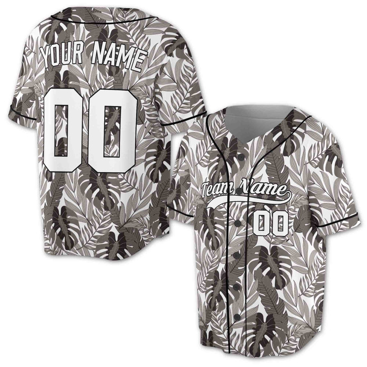 Custom Tropical Teal Leaf Pattern Baseball Jersey – Personalized Name & Number – Adult, Youth, Kid