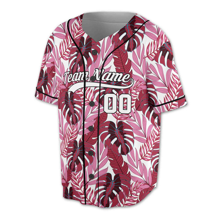Custom Tropical Teal Leaf Pattern Baseball Jersey – Personalized Name & Number – Adult, Youth, Kid