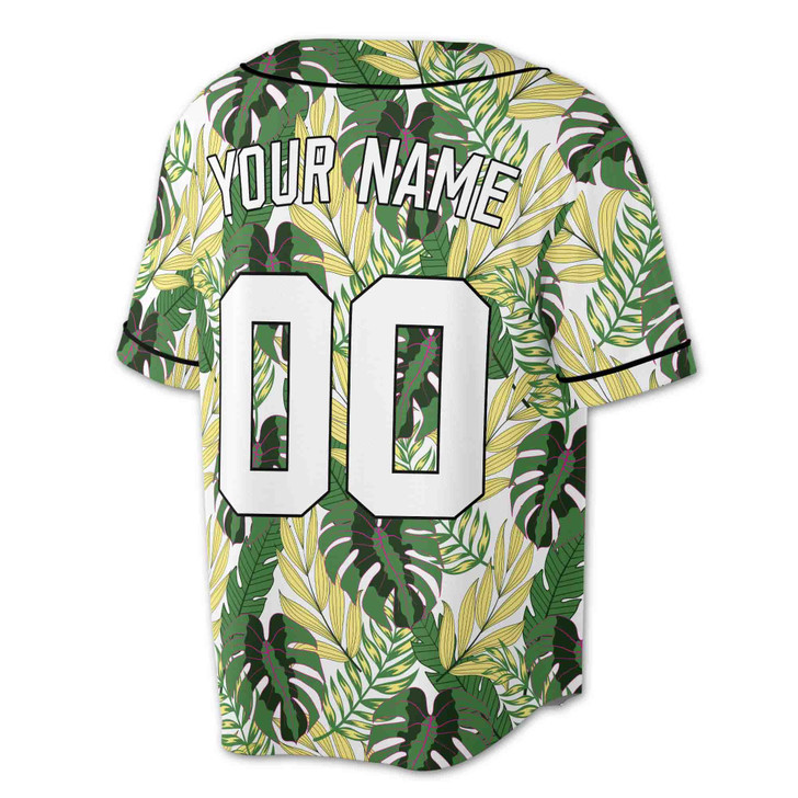 Custom Tropical Teal Leaf Pattern Baseball Jersey – Personalized Name & Number – Adult, Youth, Kid