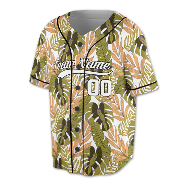 Custom Tropical Teal Leaf Pattern Baseball Jersey – Personalized Name & Number – Adult, Youth, Kid