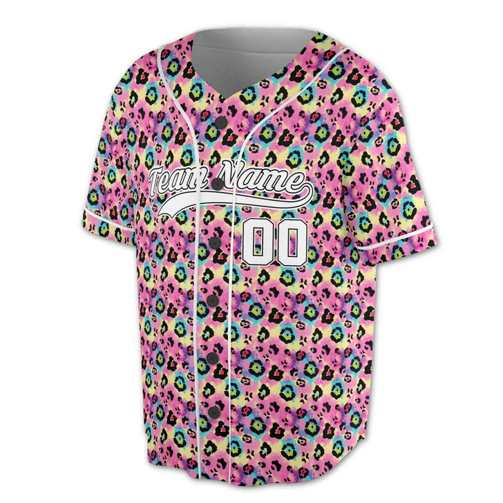 Custom Colorful Leopard Cheetah Print Baseball Jersey - Personalized Name,Team Name,Number - Adult, Youth, Kid