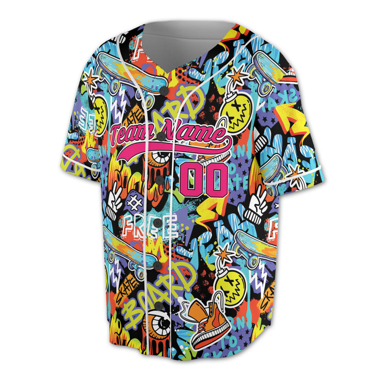 Custom Skateboard Graffiti Pop Art Baseball Jersey - Personalized Name, Team Name & Number - Adult, Youth, Kid