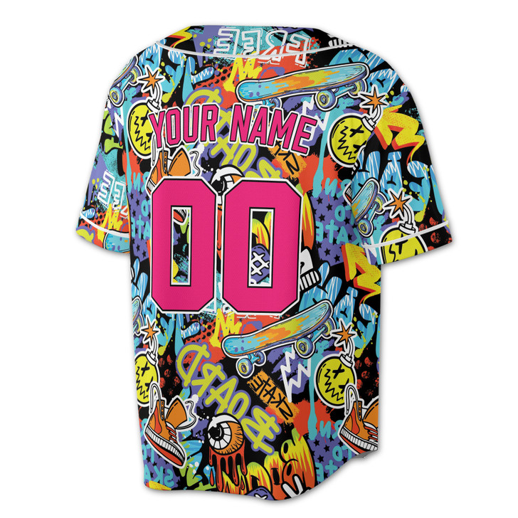 Custom Skateboard Graffiti Pop Art Baseball Jersey - Personalized Name, Team Name & Number - Adult, Youth, Kid