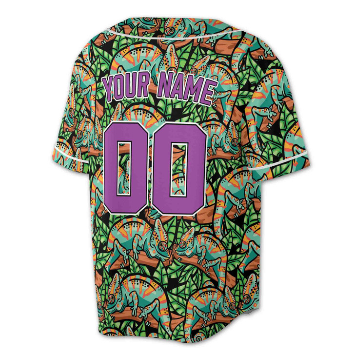 Custom Chameleon Lizard Tropical Leaf Baseball Jersey - Personalized Name, Team Name & Number - Adult, Youth, Kid
