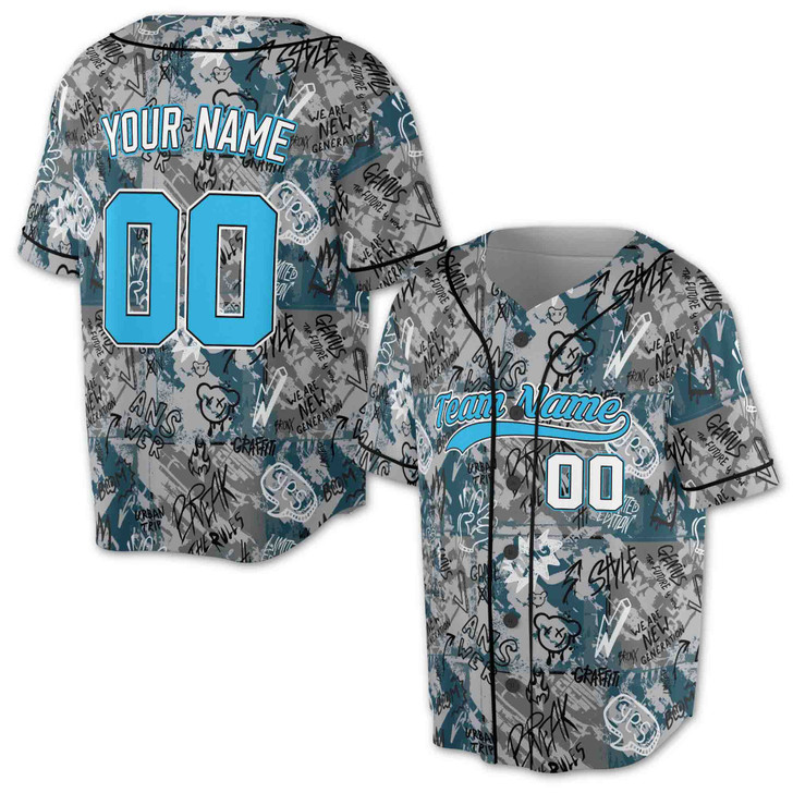 Custom Grey Camo Graffiti Style Baseball Jersey - Personalized Name, Team Name & Number - Adult, Youth, Kid