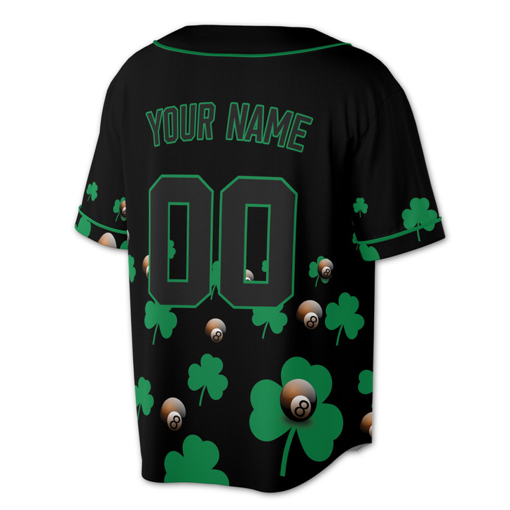 Custom Clover Lucky Shamrock 8 Ball Billiards Baseball Jersey - Personalized Name, Team Name & Number - Adult, Youth, Kid