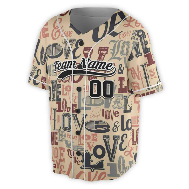 Custom Vintage Retro Love Typography Baseball Jersey - Personalized Name, Team Name & Number - Adult, Youth, Kid