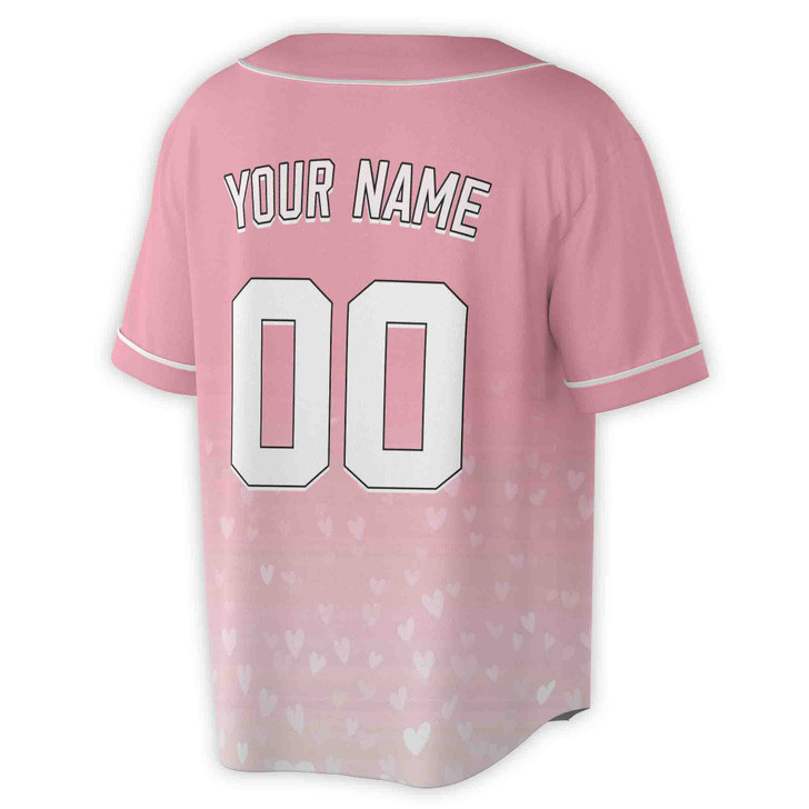 Custom Light Pink Heart Ombre Pattern Baseball Jersey - Personalized Name, Team Name & Number - Adult, Youth, Kid