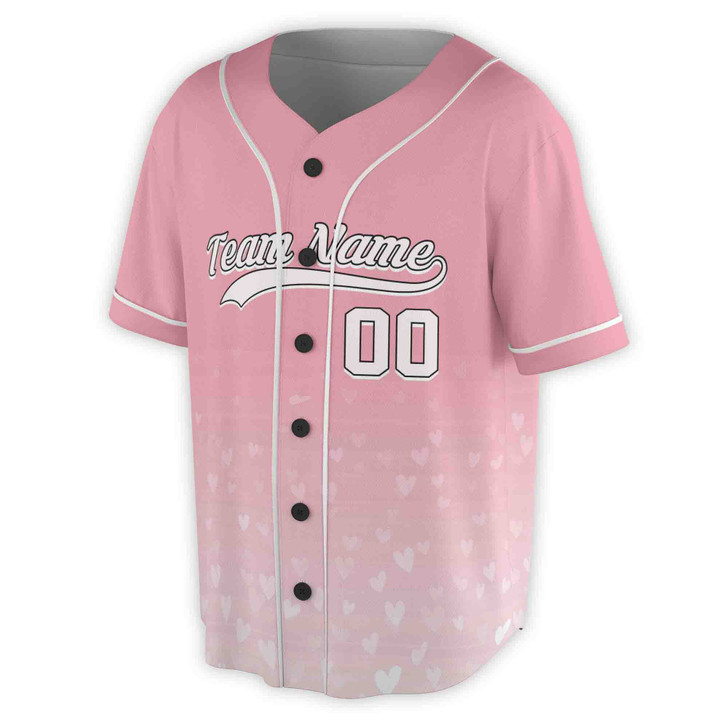 Custom Light Pink Heart Ombre Pattern Baseball Jersey - Personalized Name, Team Name & Number - Adult, Youth, Kid