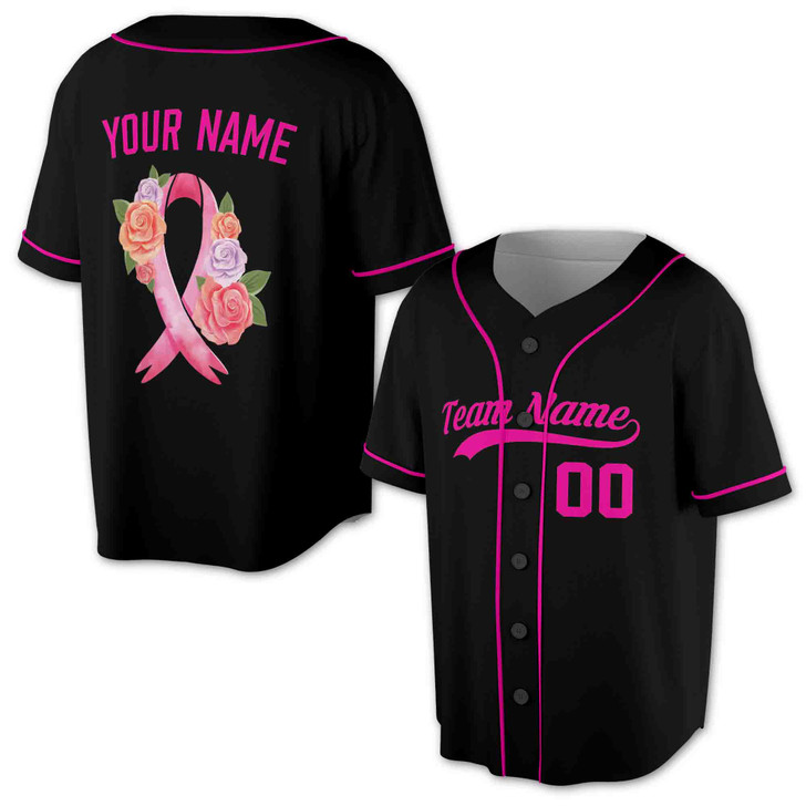 Custom Black Pink Breast Cancer Awareness Baseball Jersey – Personalized Name & Number – Adult, Youth, Kid