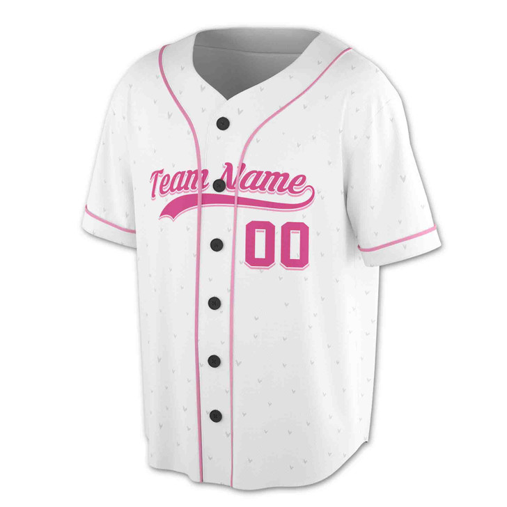 Custom Pink Ribbon Floral Breast Cancer Awareness White Baseball Jersey - Personalized Name, Team Name & Number - Adult, Youth, Kid