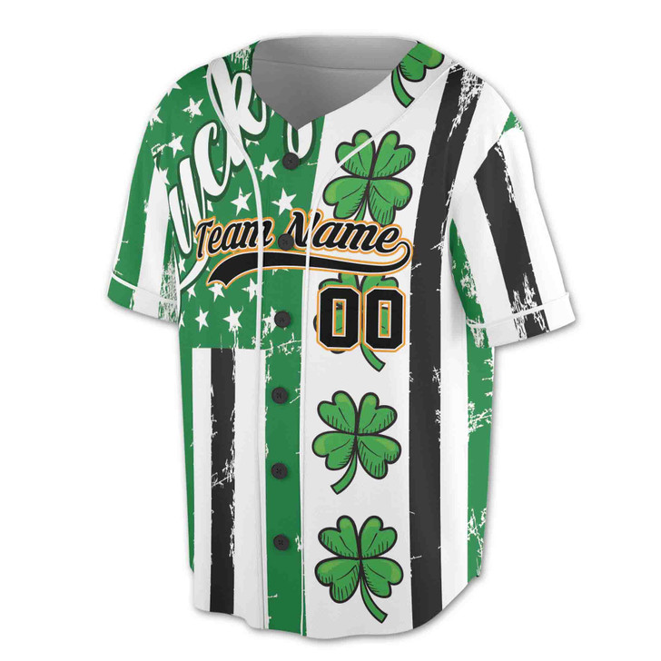 Custom St. Patrick's Day Lucky Clover Distressed Flag Baseball Jersey - Personalized Name, Team Name & Number - Adult, Youth, Kid