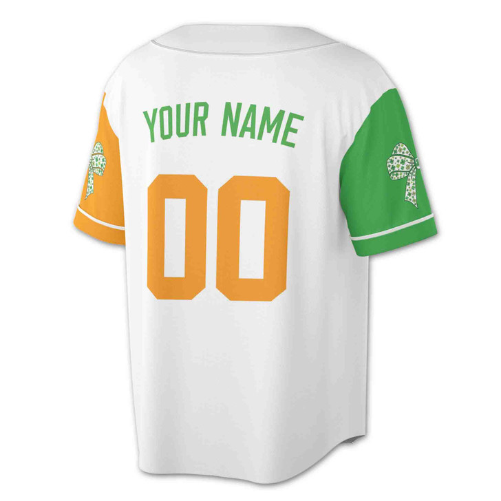 Custom St. Patrick's Day Irish Flag Clover Bow Baseball Jersey - Personalized Name, Team Name & Number - Adult, Youth, Kid
