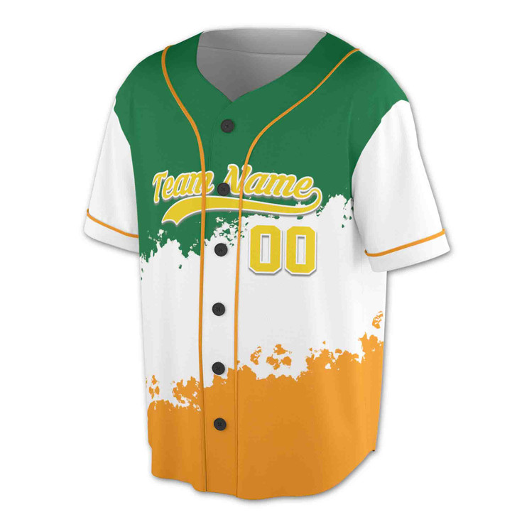 Custom St. Patrick's Day Irish Flag Splash Shamrock Baseball Jersey - Personalized Name, Team Name & Number - Adult, Youth, Kid