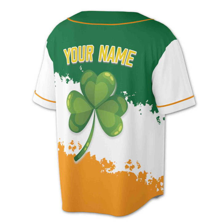 Custom St. Patrick's Day Irish Flag Splash Shamrock Baseball Jersey - Personalized Name, Team Name & Number - Adult, Youth, Kid