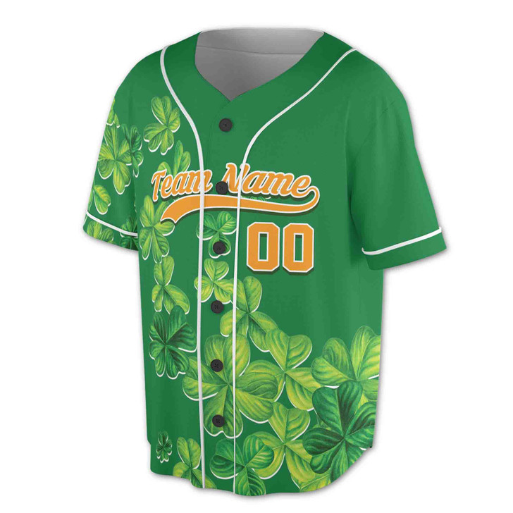 Custom St. Patrick's Day Lucky Shamrock Green Baseball Jersey - Personalized Name, Team Name & Number - Adult, Youth, Kid