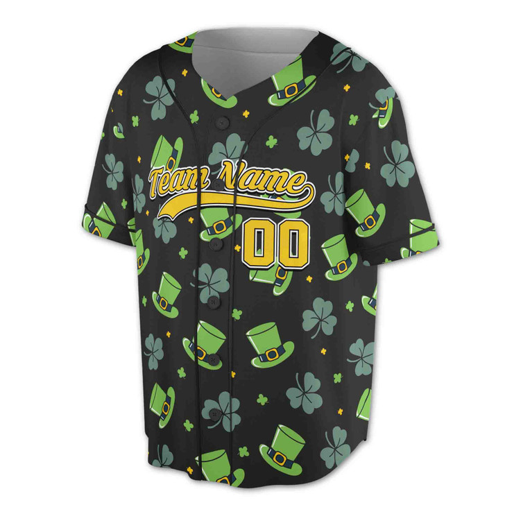 Custom Green St. Patrick's Day Clover Shamrock Pattern Baseball Jersey - Personalized Name, Team Name & Number - Adult, Youth, Kid