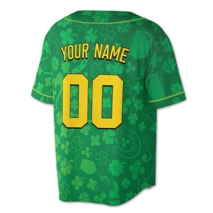Custom St. Patrick's Day Lucky Shamrock Horseshoe Baseball Jersey - Personalized Name, Team Name & Number - Adult, Youth, Kid