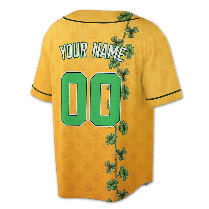 Custom Yellow St. Patrick's Day Vine Clover Baseball Jersey - Personalized Name, Team Name & Number - Adult, Youth, Kid
