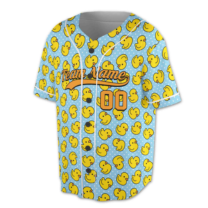 Custom Blue Rubber Duck Pattern Baseball Jersey - Personalized Name, Team Name & Number - Adult, Youth, Kid