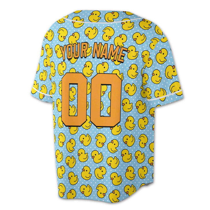 Custom Blue Rubber Duck Pattern Baseball Jersey - Personalized Name, Team Name & Number - Adult, Youth, Kid