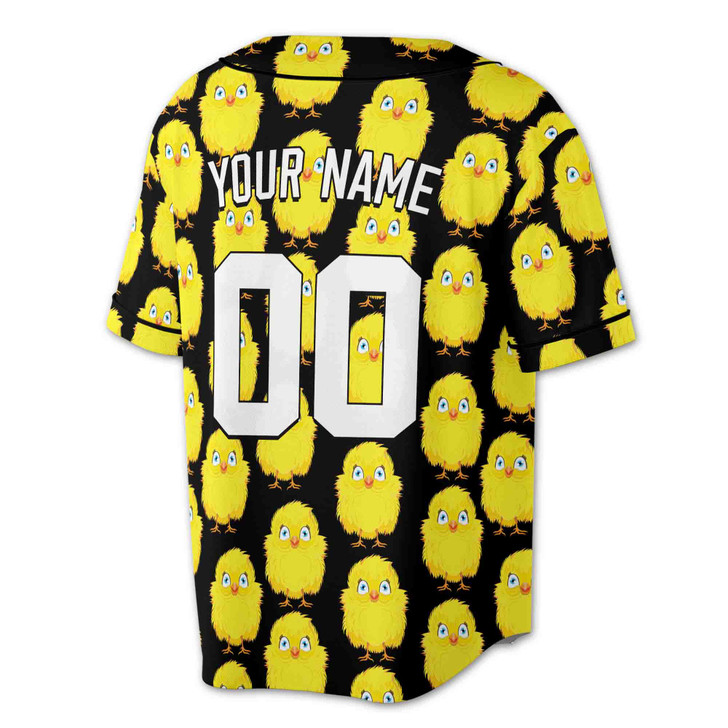 Custom Black Cute Yellow Chick Pattern Baseball Jersey - Personalized Name, Team Name & Number - Adult, Youth, Kid
