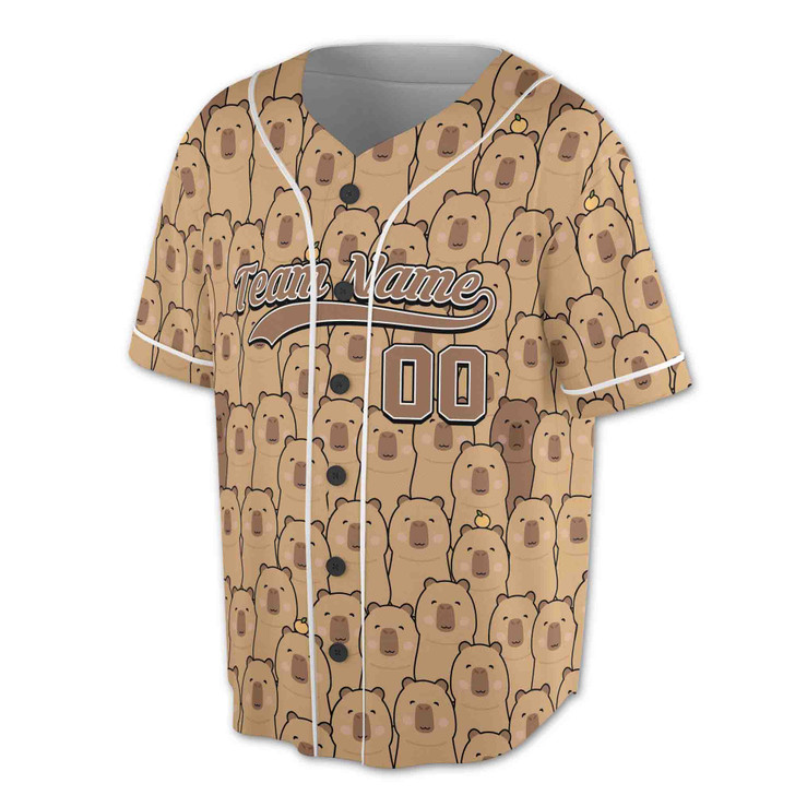Custom Brown Cute Capybara Pattern Baseball Jersey - Personalized Name, Team Name & Number - Adult, Youth, Kid