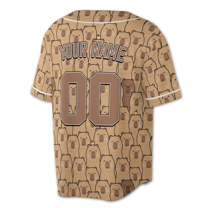 Custom Brown Cute Capybara Pattern Baseball Jersey - Personalized Name, Team Name & Number - Adult, Youth, Kid