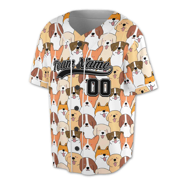 Custom Cute Mixed Dog Breeds Pattern Baseball Jersey - Personalized Name, Team Name & Number - Adult, Youth, Kid