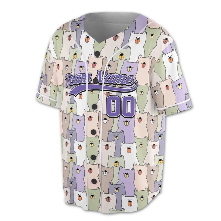 Custom Cute Colorful Teddy Bear Pattern Baseball Jersey - Personalized Name, Team Name & Number - Adult, Youth, Kid