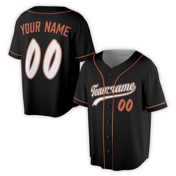 Custom Name, Team Name, Number Black & Orange Solid Pattern, Multicolor Baseball Jersey - Adult, Youth, Kid