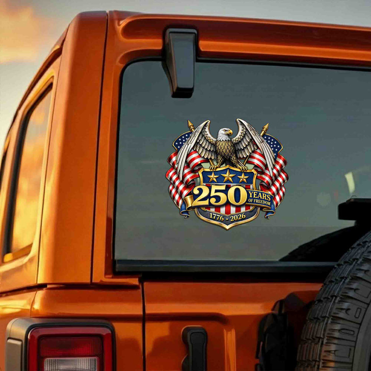 Patriotic Eagle 250 Years of Freedom 1776-2026 Car Window Vinyl Decal USA
